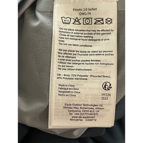 RAB KINETIC 2.0 WATERPROOF JACKET Mens Size XL Hooded Zip Pockets Coat - Picture 13 of 14